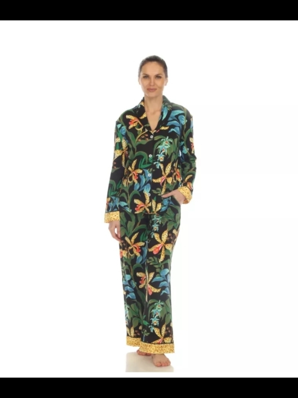 White Mark 2 piece Tropical Floral Black Pajama Set 🌴🌺